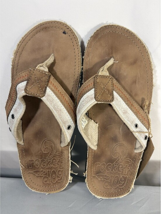 Vtg Deadstock Rocket Dog Buccaneer Leather Flip Flops Mens 11 Y2K Skull NWT main image 4
